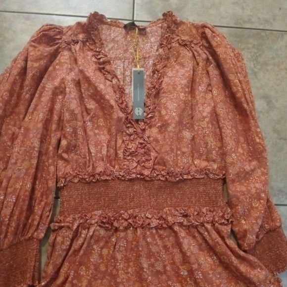 NWT House of Harlow 1960 Wallis Rust Floral Dress - Picture 4 of 7